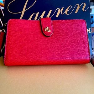 Ralph Lauren red leather wristlet. New